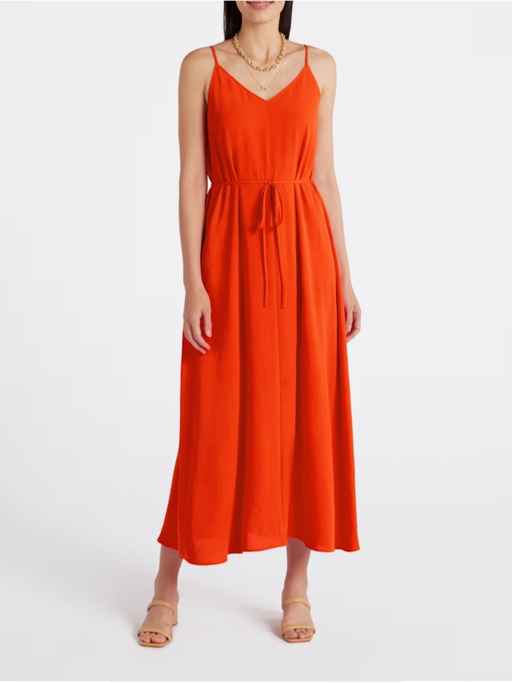 Petite Women’s Spaghetti Strap Maxi Dress in Bright Orange